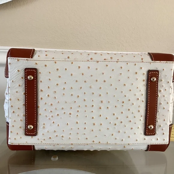 Dooney & Bourke Bone/White Ostrich Leather Dome Satchel Bag Purse Crossbody - Picture 3 of 16